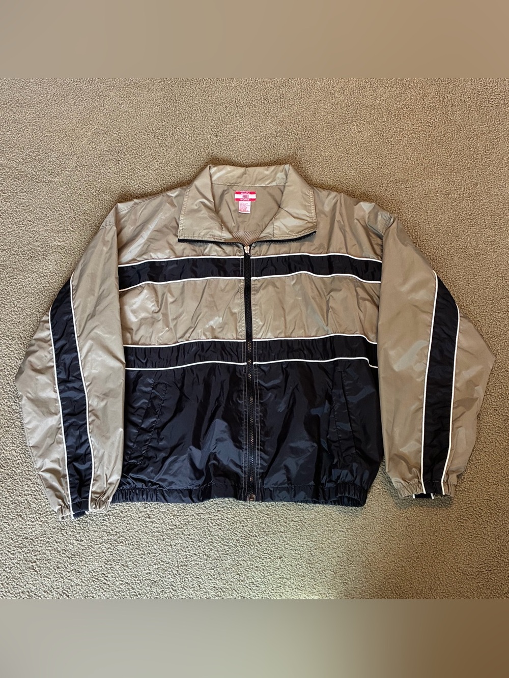 Men’s L Athletic Works Black & Taupe Two-Tone Windbreaker Full Zip Lined Jacket
